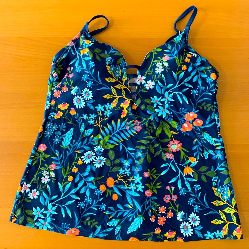 Kona Sol Swim Top Floral Navy Size XL
